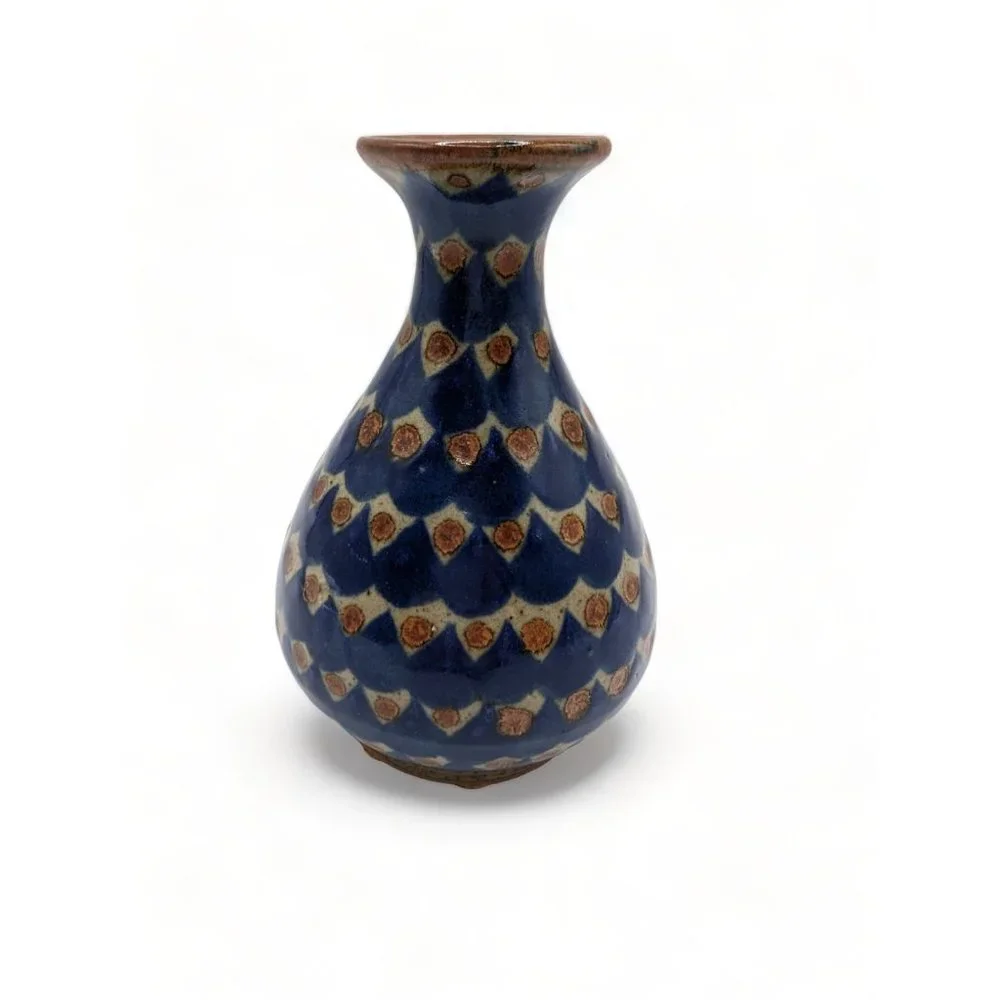 Vintage Cocotzin Mex Signed Mexican Pottery Blue Bud Vase 5